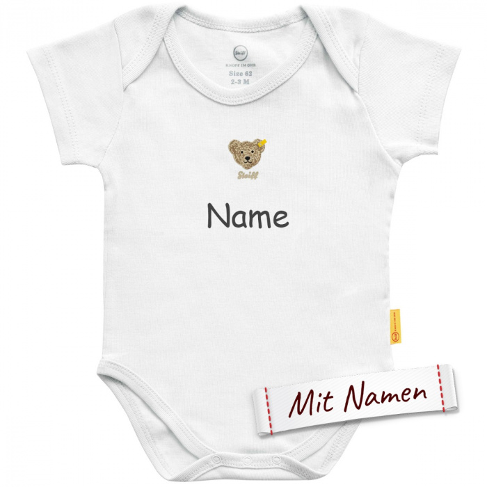 Steiff Baby Body, Weiß, Geschenk zur Geburt, Größe 62 / 2-3M, bestickt
