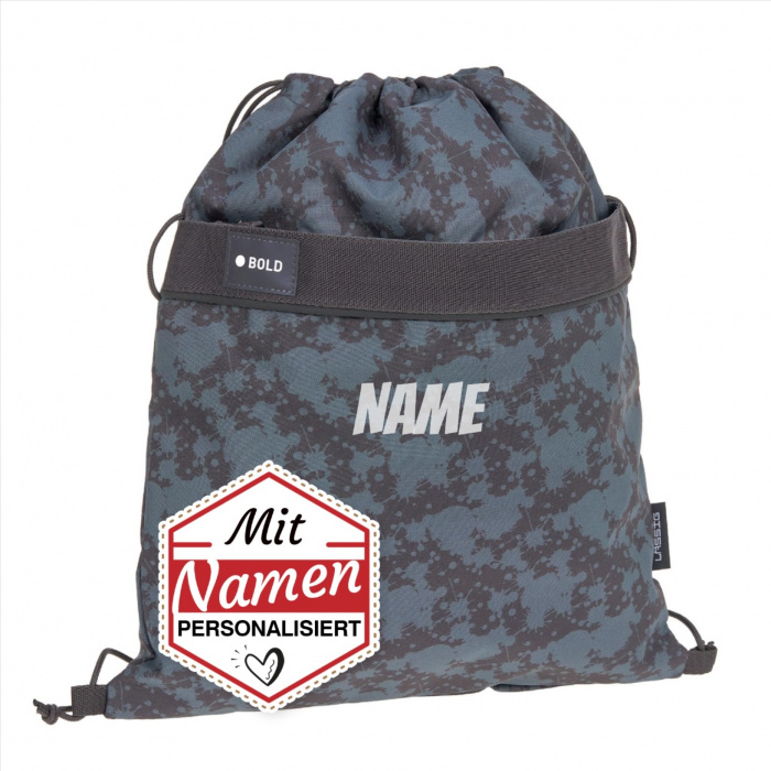 LÄSSIG Lässig Sportbeutel mit Namen personalisiert, Bestickt, Spots Blue – Kinder Turnbeutel Sportbeutel mit Rucksackfunktion