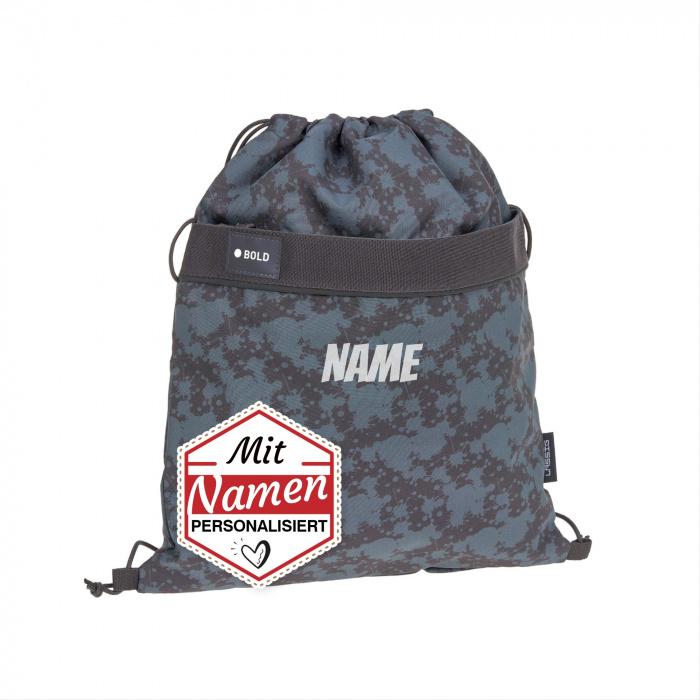 Lässig Sportbeutel mit Namen personalisiert, Bestickt, Spots Blue – Kinder Turnbeutel Sportbeutel mit Rucksackfunktion