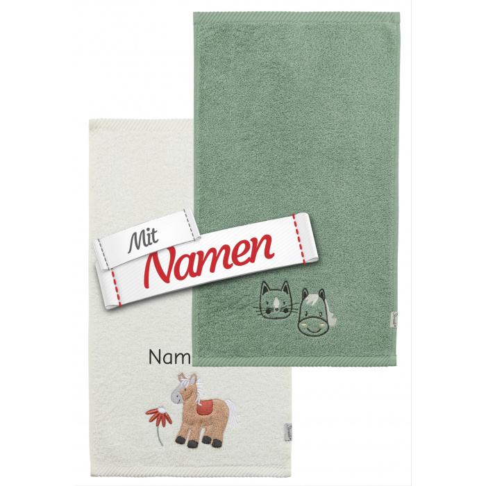 Mädchen Kinderhandtuch mit Namen personalisiert, Bauernhof Pferd im 2er Pack von Sterntaler, 1 Handtuch bestickt