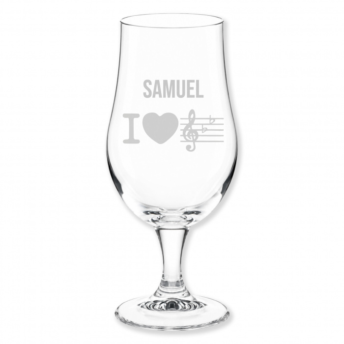 Musikergeschenk Bierglas mit Gravur I Love Music für Männer