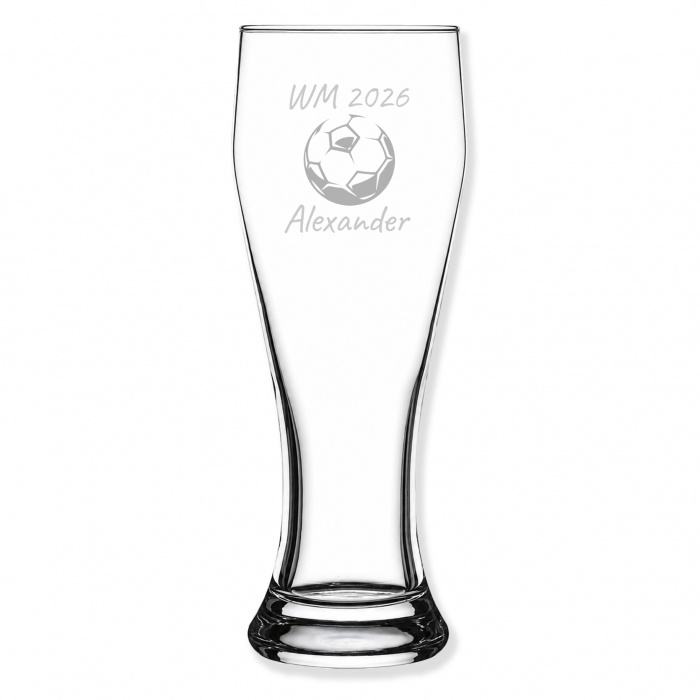 Personalisiertes Fußball WM 2026 Glas mit Gravur – LEONARDO Trinkglas mit Name