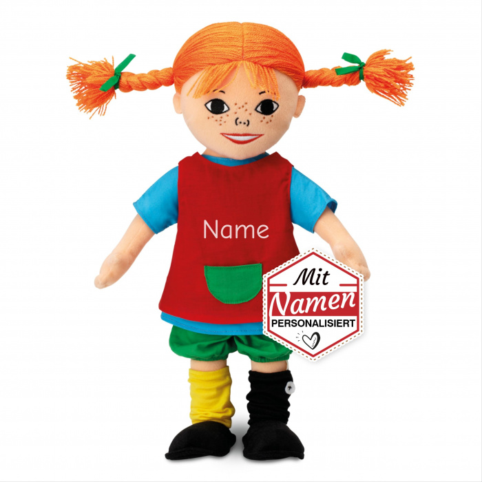 Pippi Langstrumpf Puppe mit Namen bestickt, Stoffpuppe personalisiert, 40 cm