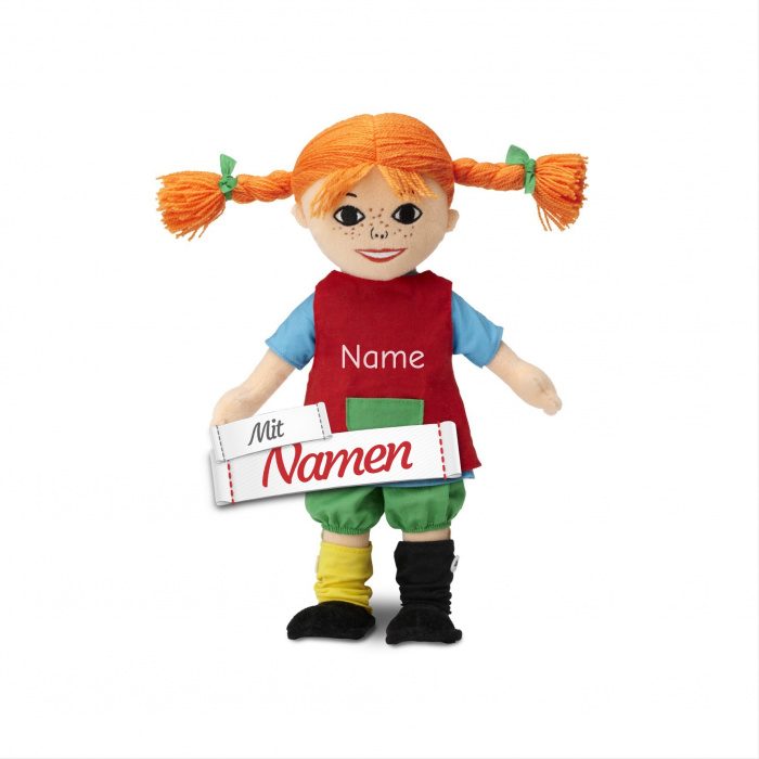 Pippi Langstrumpf Stoffpuppe mit Namen bestickt, 30 cm, Puppe personalisiert