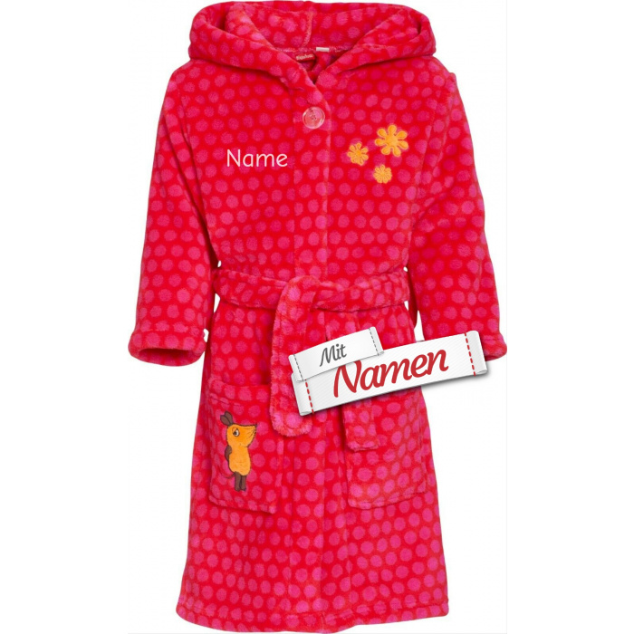 Playshoes Bademantel Mädchen personalisiert Die Maus Kollektion Blume bestickt Pink