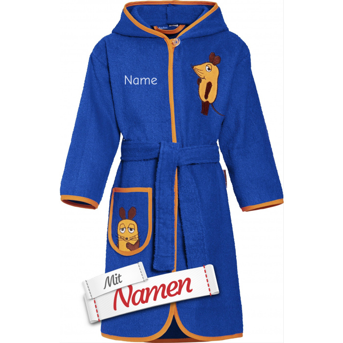 Playshoes Die Maus Kollektion Maus Kinder Frottee-Bademantel mit Namen bestickt