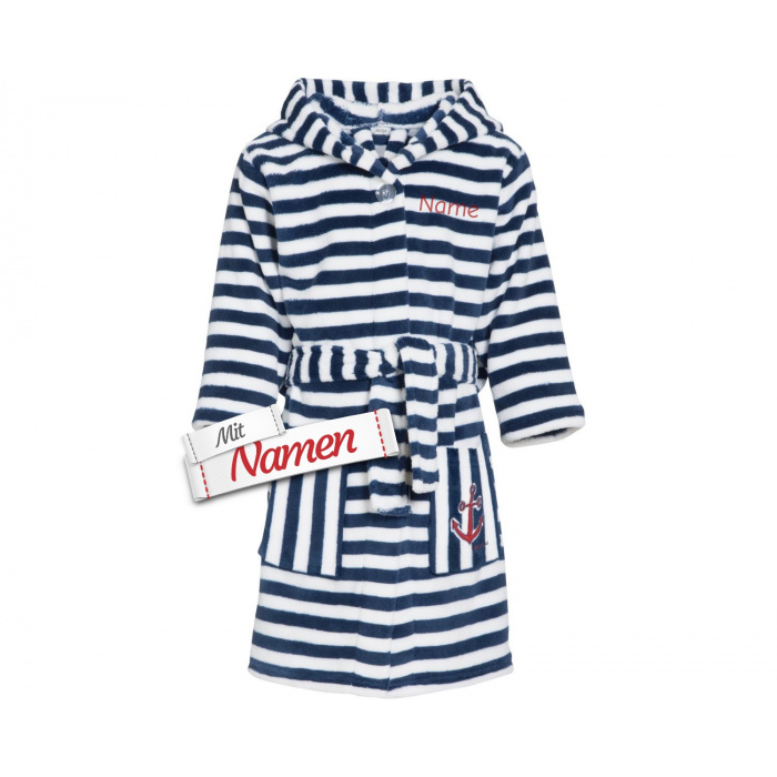 Playshoes Kinder Bademantel mit Namen bestickt MARITIM Anker, 122/128