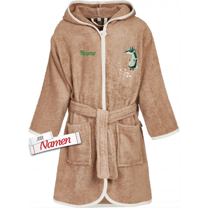 Playshoes Kinder Bademantel personalisiert, Wildtiere Krokodil bestickt Größe 98/104