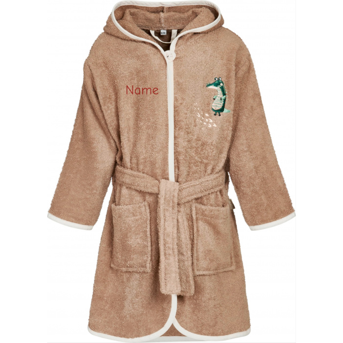 Playshoes Kinder Bademantel personalisiert, Wildtiere Krokodil bestickt Größe 98/104