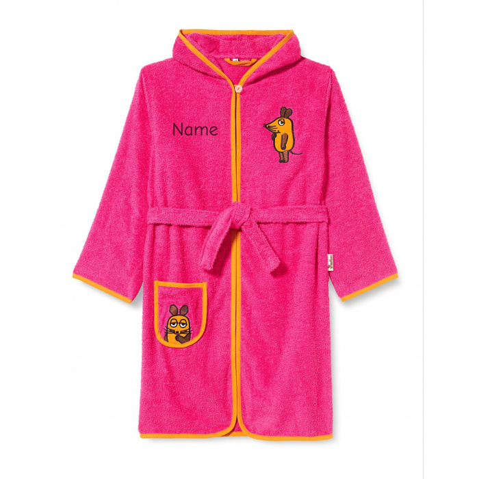 Playshoes Mädchen Bademantel mit Namen bestickt, DIE MAUS Pink, 98/104