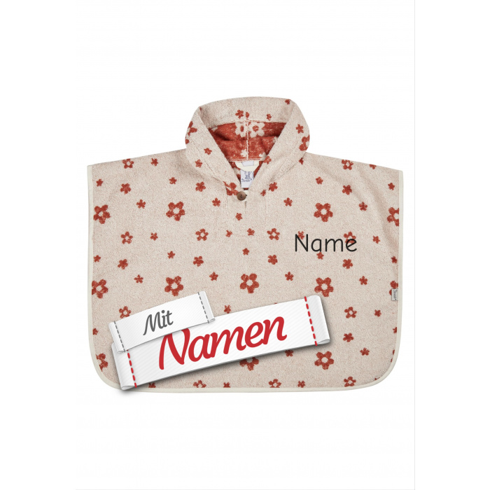 Poncho mit Namen Blume Bauernhof – beige Badeponcho für Mädchen, bestickt