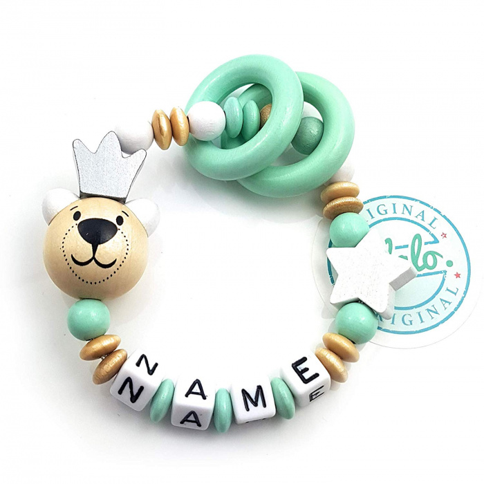 Greifling Teddy Bär + Krone, Mint Grün