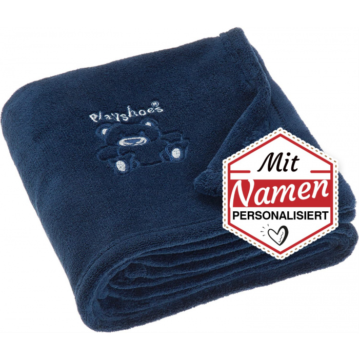 Schmusedecke personalisiert Bär Kollektion Bär – marineblau, mit Namen bestickt