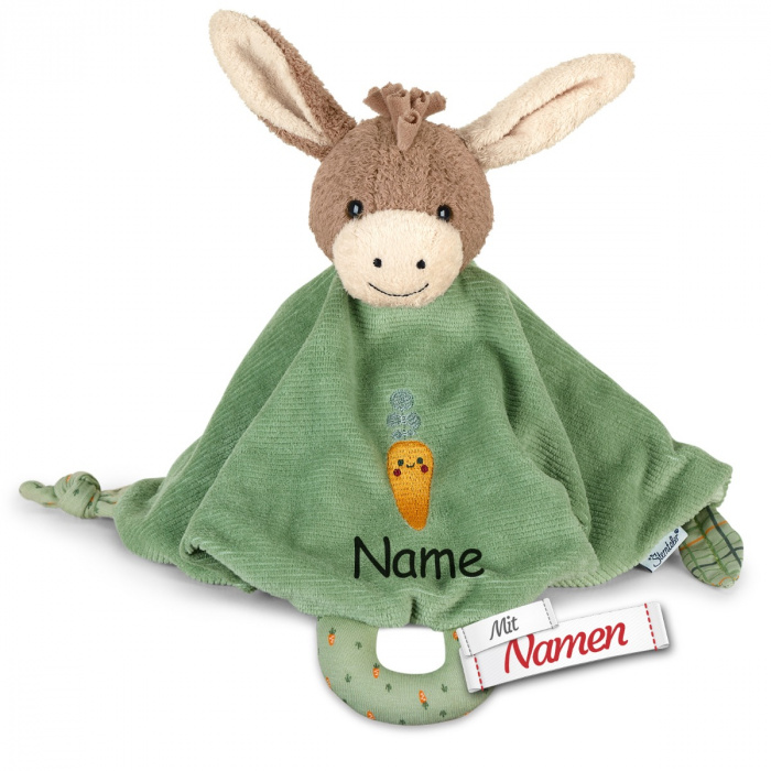 Schmusetuch Esel Emmilius mit Namen bestickt, Sterntaler Kuscheltuch personalisiert