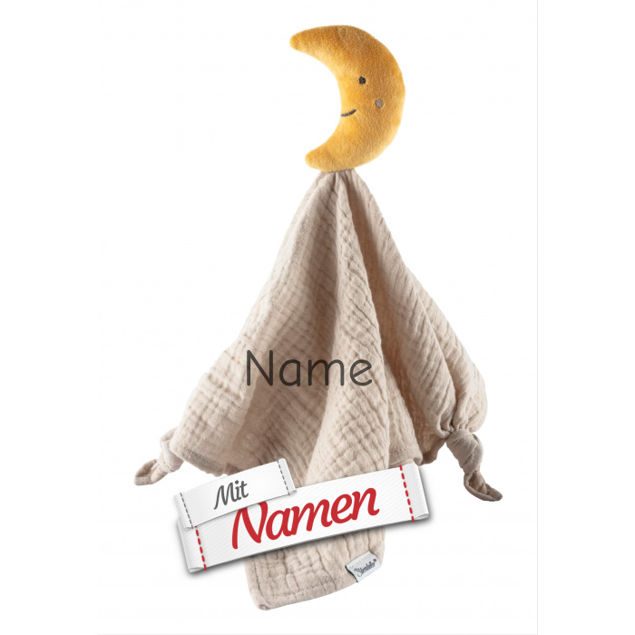 Schmusetuch mit Namen bestickt Mond Luna Mond – Sterntaler Unikat zur Geburt