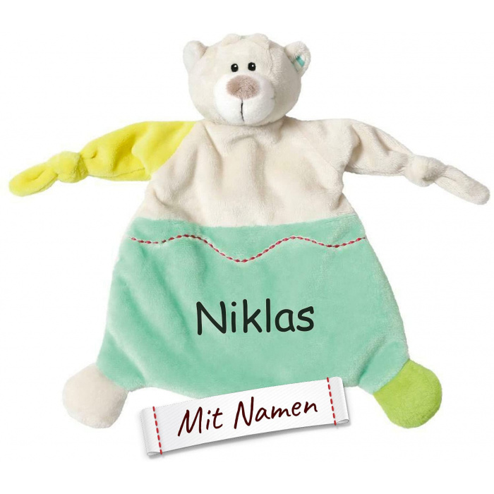 NICI Stofftier-Schmusetuch Bär Mint, bestickt