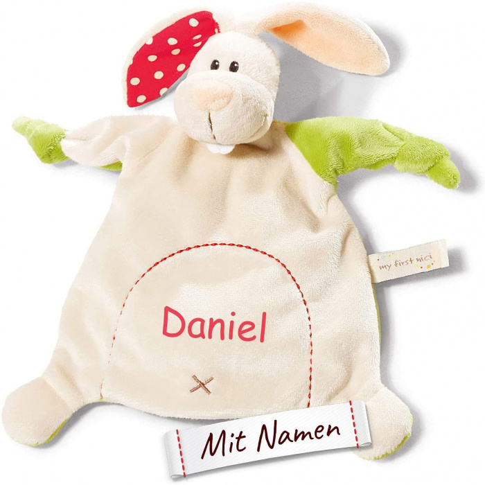 Personalisiertes NICI Hase Schmusetuch mit Namen - Geschenk für Neugeborene und Kleinkinder, bestickt