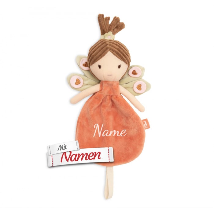 Schmusetuch mit Namen bestickt, Pfau Pia, Schnuffeltuch mit Schnullerhalter, Babygeschenk