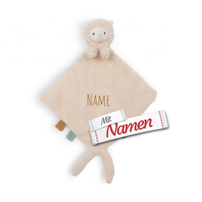 Schmusetuch personalisiert mit Namen, Alpaka Paco, Schnuffeltuch mit Schnullerhalter