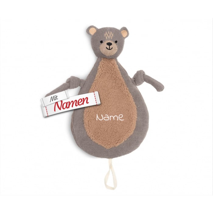 Schmusetuch personalisiert mit Namen, Bär, Schnuffeltuch mit Schnullerhalter, Babygeschenk