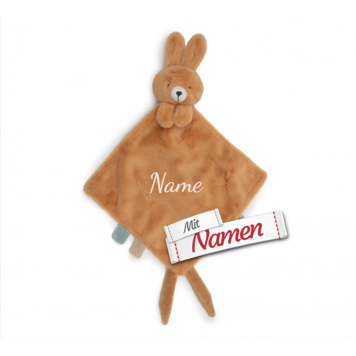 Schmusetuch personalisiert mit Namen, Hase Luz, Schnuffeltuch mit Schnullerhalter