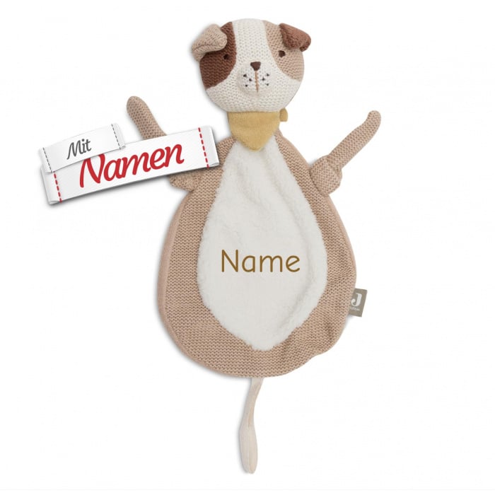Schmusetuch personalisiert mit Namen, Hund Mick, Schnuffeltuch mit Schnullerhalter