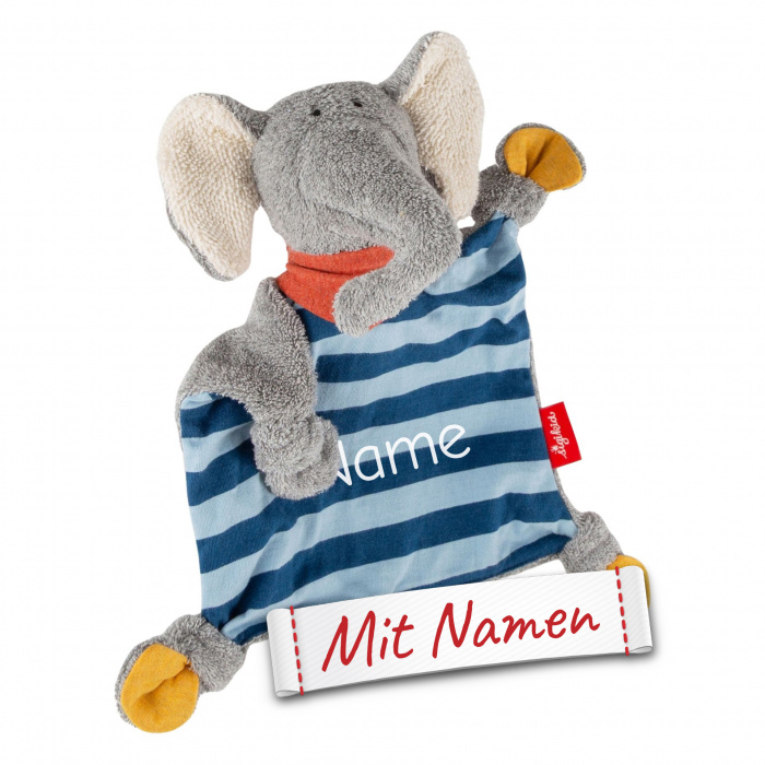 Sigikid Lolo Lombardo Schnuffeltuch Blau mit Wunschname, Geschenk Geburtstag Geburt, bestickt