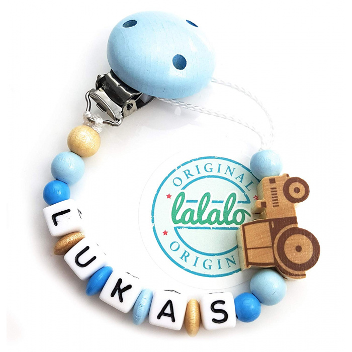 Schnullerkette mit Namen Traktor Trecker Baby Schnullerhalter Handmade Namenskette Junge