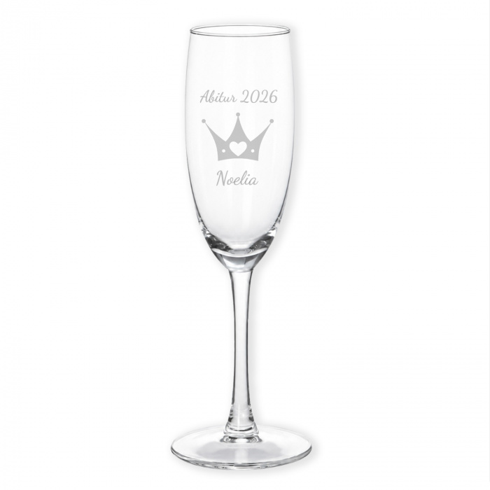 Sektglas mit Prinzessin Krone Gravur für Abitur Geschenke Mädchen
