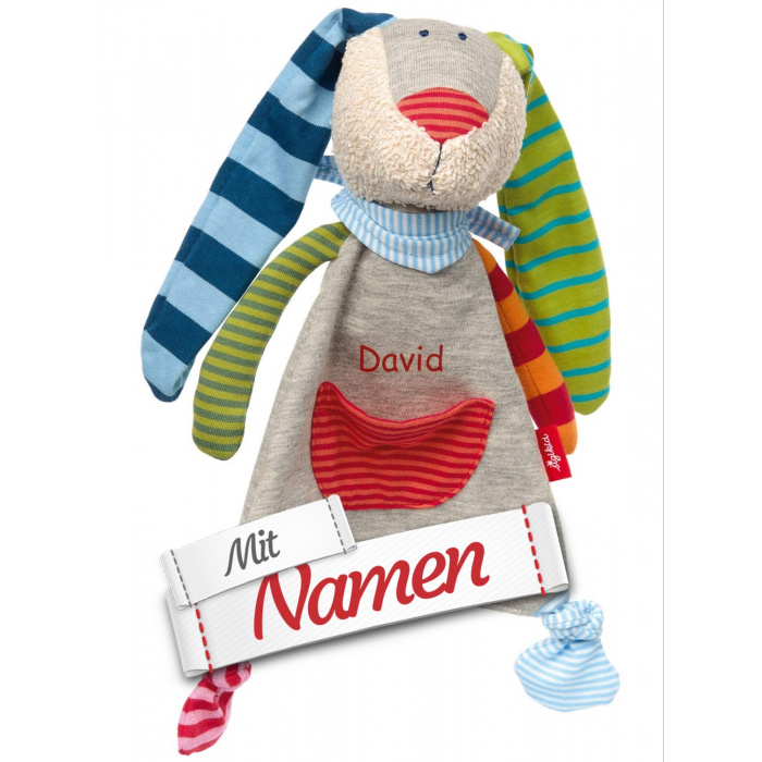 Sigikid Schmusetuch Ringeldingelhase Hase, mit Namen bestickt, personalisierbar, Geschenk zur Geburt, Schnuffeltuch Kuscheltuch