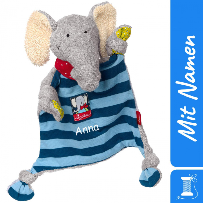 Sigikid Schnuffeltuch Elefant Lolo Lombardo, Blau, bestickt