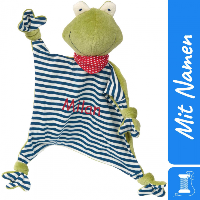 Sigikid Bio-Schnuffeltuch Frosch mit Namen, Geschenk bestickt für Taufe oder Geburtstag