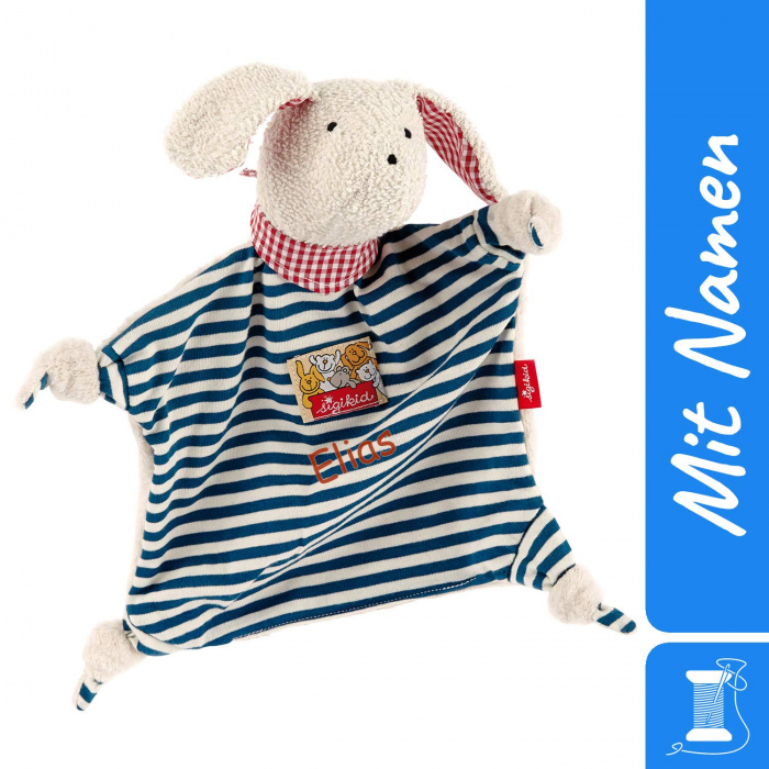 Sigikid Schnuffeltuch Hund, Blau, bestickt