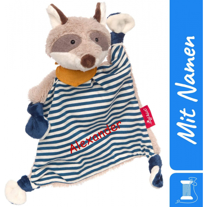 Personalisiertes Sigikid Schnuffeltuch Waschbär, mit Namen bestickt, Taufgeschenk