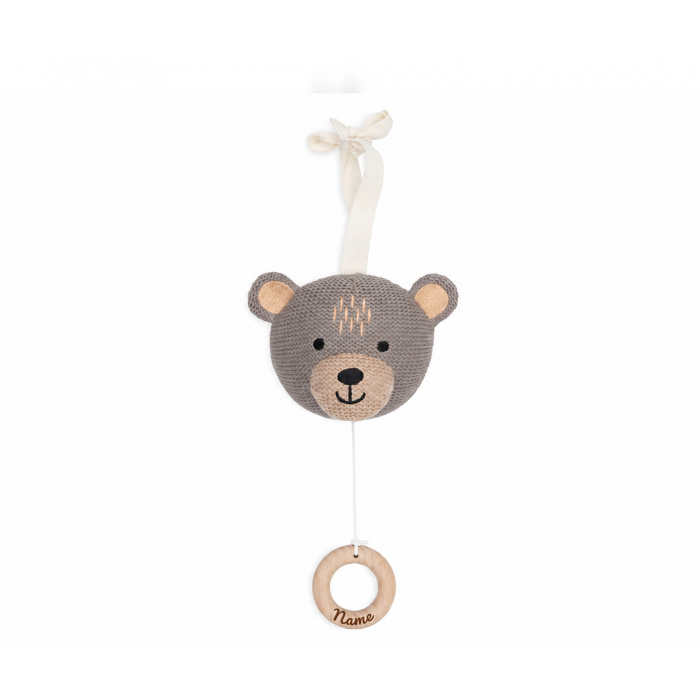 Spieluhr Baby personalisiert mit Namen, Bär, Holzring graviert, Babygeschenk
