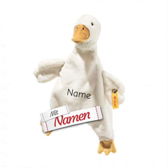Steiff Gilda Gans Schmusetuch mit Namen bestickt personalisiert, 28 cm Weiß