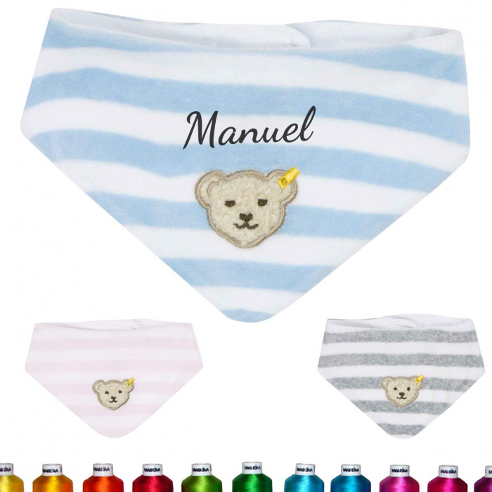 Steiff Bär Dreieckstuch Streifen Blau, bestickt