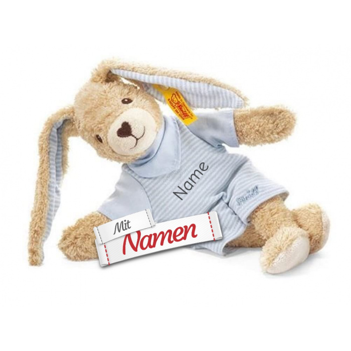 Steiff Hase personalisiert – Hoppel Hase mit Namen bestickt, Blau