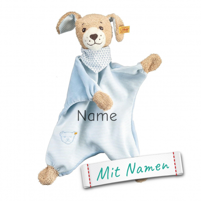 Steiff Hund Schmusetuch mit Namen personalisiert bestickt, Geschenk Junge Geburt