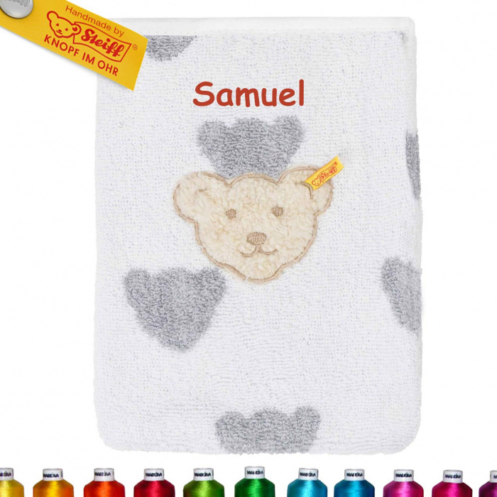 Steiff Bär Waschhandschuh, Grau Softgrey Melange, bestickt