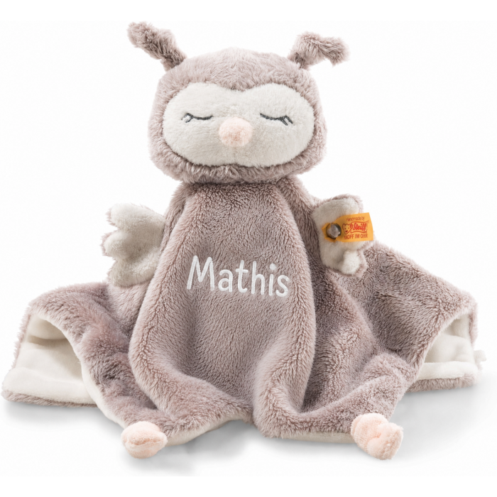 Steiff Schmusetuch Eule Ollie, personalisiertes Geschenk zur Geburt, bestickt