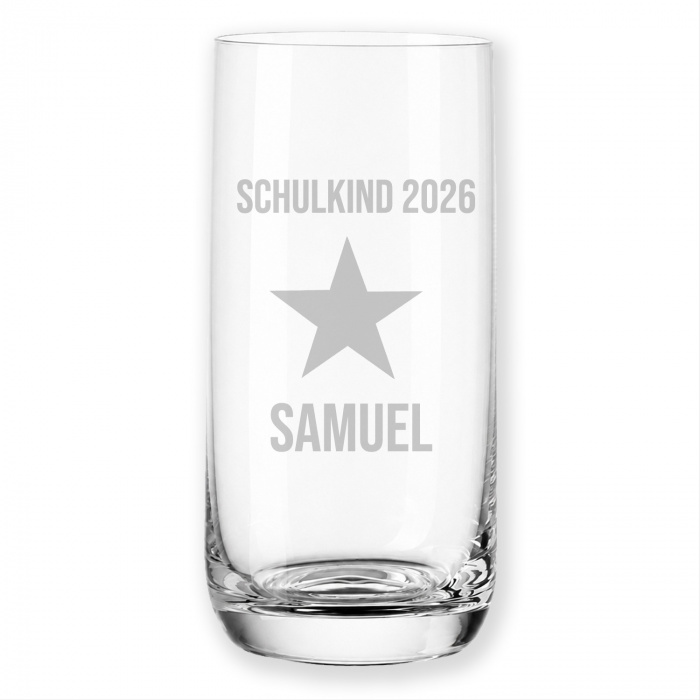 Sternmotiv Trinkglas graviert zur Einschulung Schulkinder