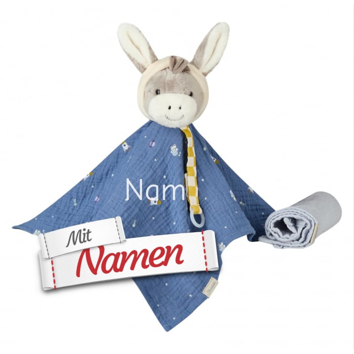 Sterntaler Baby Geschenkset Esel Emmi mit Namen bestickt, Schmusetuch + Musselintuch