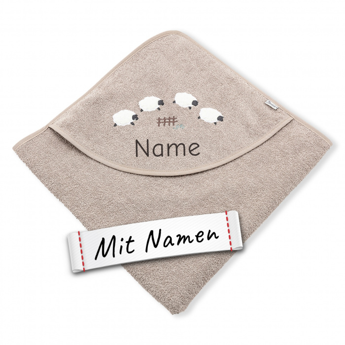 Sterntaler Schaf Kapuzenhandtuch - Lamm Flocke, Baby Geschenk zur Taufe für Junge & Mädchen, bestickt