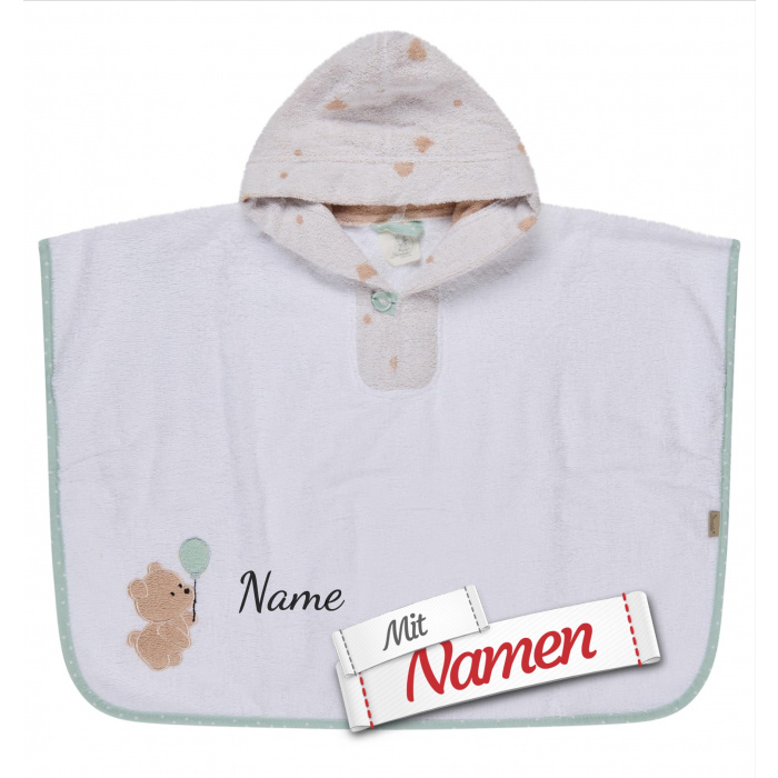 Sterntaler Bär Bo Poncho personalisiert mit Namen, bestickt als Geschenk für Kita und Schwimmen