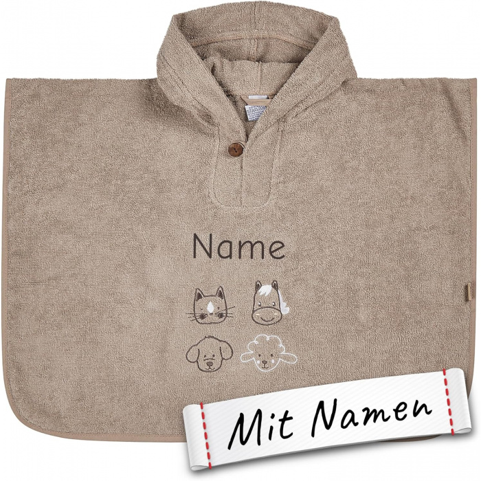 Sterntaler Bauernhof Poncho mit Namen bestickt - Personalisiertes Geschenk für Junge & Mädchen zur Geburt
