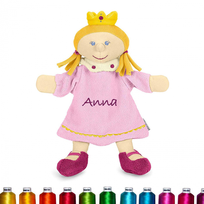 Pädagogisch wertvolle Sterntaler Prinzessin Handpuppe mit Namen, Geschenk personalisiert