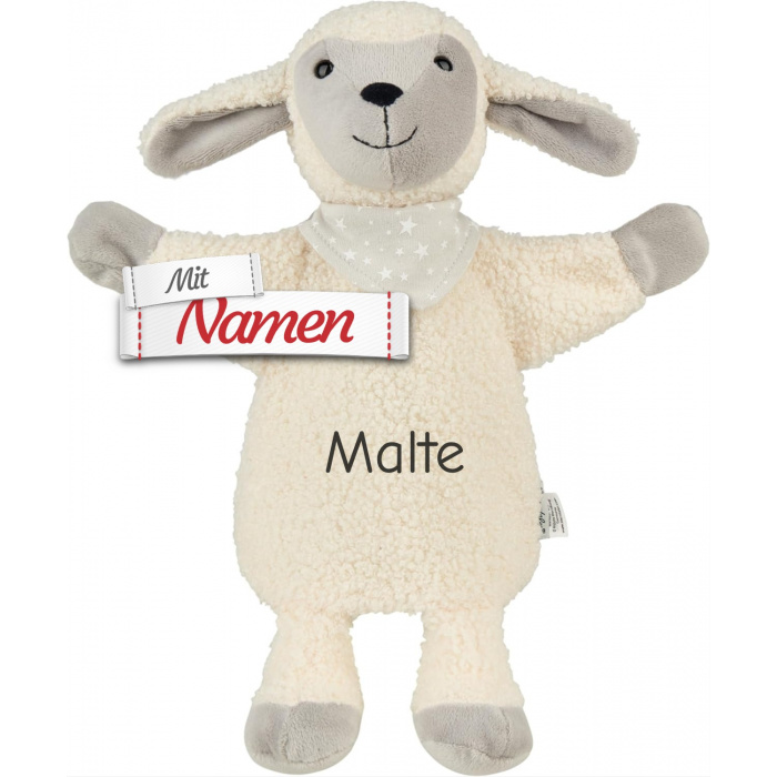 Sterntaler Handpuppe Schnuffeltuch Schaf Stanley, bestickt mit Namen, personalisierbar, Geschenk zur Geburt oder Taufe