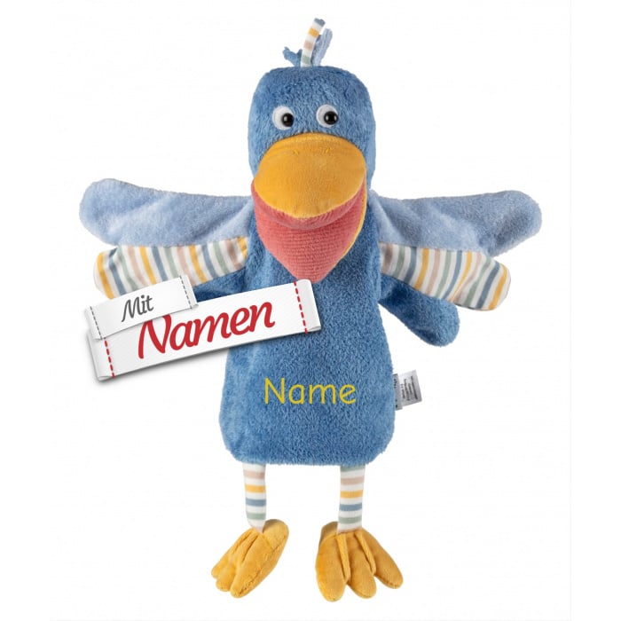 Sterntaler Handpuppe Vogel mit Namen bestickt, personalisiertes Geschenk zur Geburt