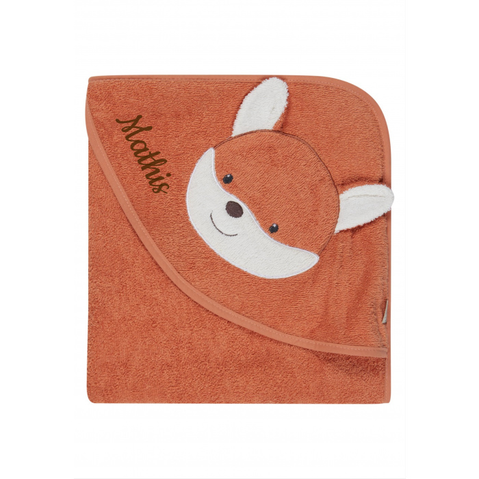 Sterntaler Kapuzenhandtuch mit Namen bestickt, Fuchs Filou Fuchs in Braun-Orange – 100 x 100 cm